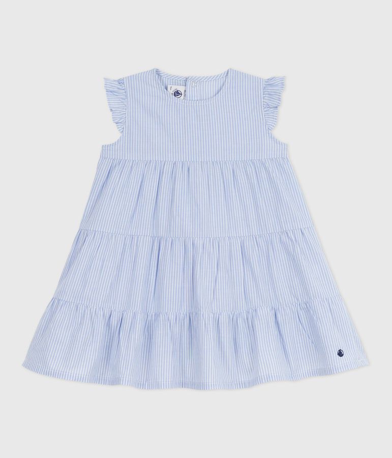 &Auml;rmelloses, gestreiftes Babykleid aus Popeline BLEU/ MULTICO