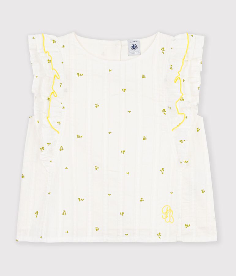 &Auml;rmellose Kinder-Bluse aus Baumwolle mit Blumenmuster weiss/gr&uuml;n