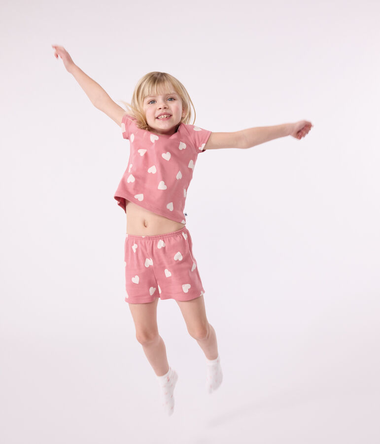 Kinder-Kurzpyjama aus Baumwolle mit Herz-Motiv rosa/weiss