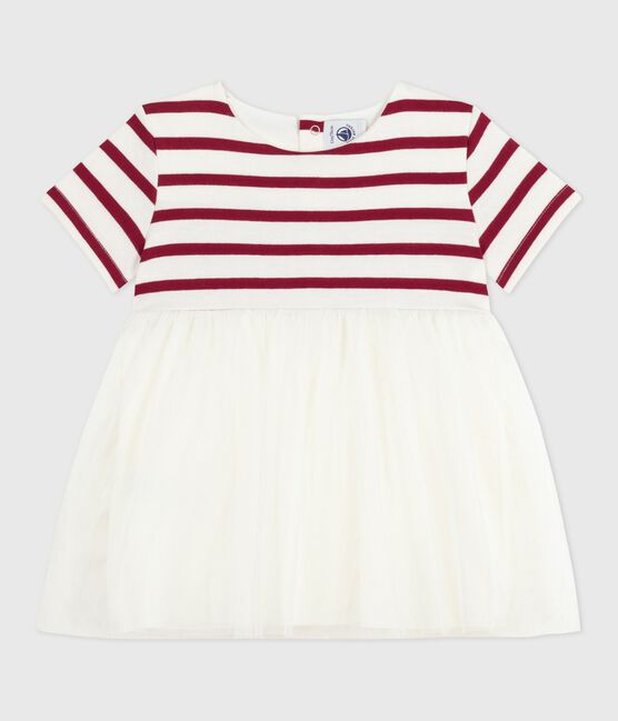 Kurzärmeliges Baby-Kleid aus zwei Stoffen rot MILK/ AMARANTE