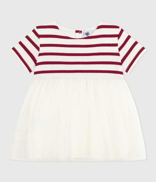 Kurz&auml;rmeliges Baby-Kleid aus zwei Stoffen rot/rot