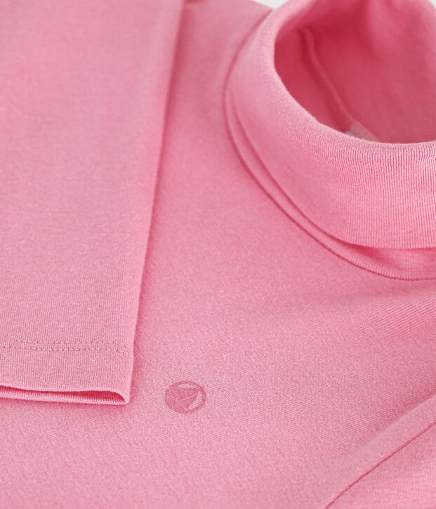 Kinder-Rollkragenshirt aus einfarbiger Baumwolle rosa