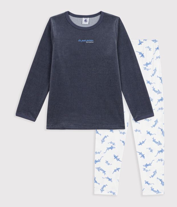 Pyjama  en coton weiss/blau/vielfarbig