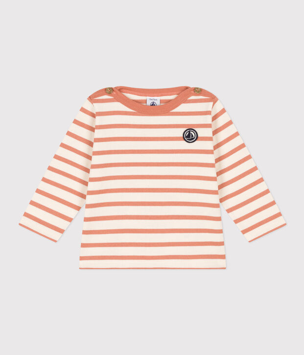 Baby-Streifenshirt aus dickem Jersey naturfarben/rosa
