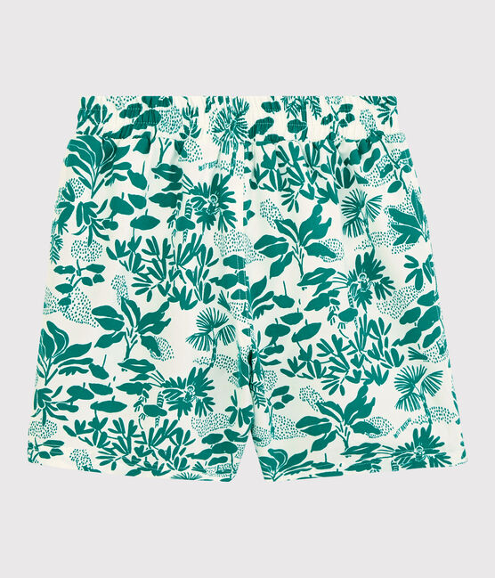Gemusterte Badeshorts aus recyceltem Material für Jungen weiss MARSHMALLOW/grün GAZON