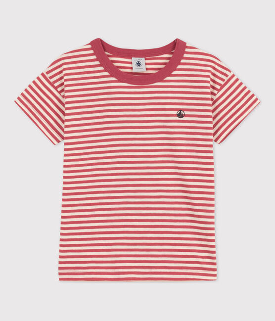 Gestreiftes Kinder-T-Shirt aus Baumwolle für Jungen rosa PAPI/beige AVALANCHE