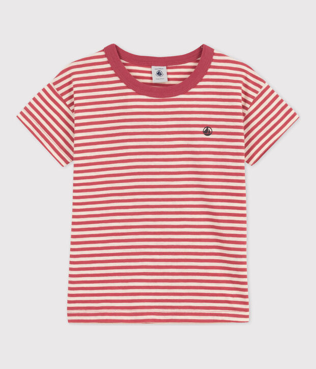 Gestreiftes Kinder-T-Shirt aus Baumwolle f&uuml;r Jungen rosa/naturfarben