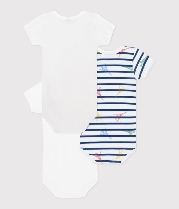 3er-Set kurz&auml;rmelige Baby-Bodys aus Baumwolle mit Paris-Motiv vielfarbig