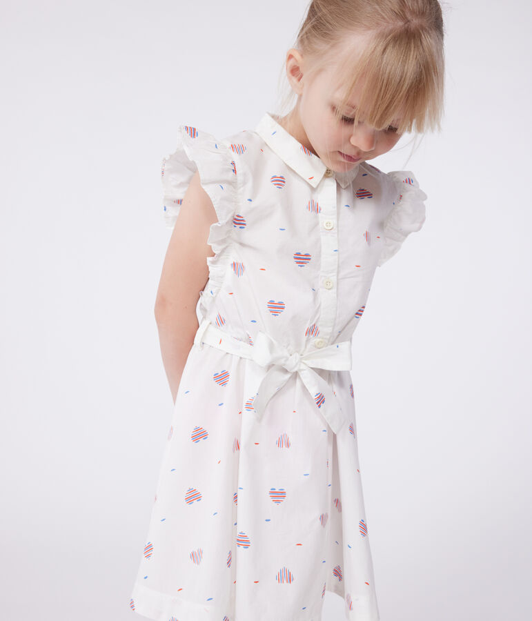&Auml;rmelloses Kinder-Kleid aus Baumwolle mit Herz-Motiv naturfarben/vielfarbig
