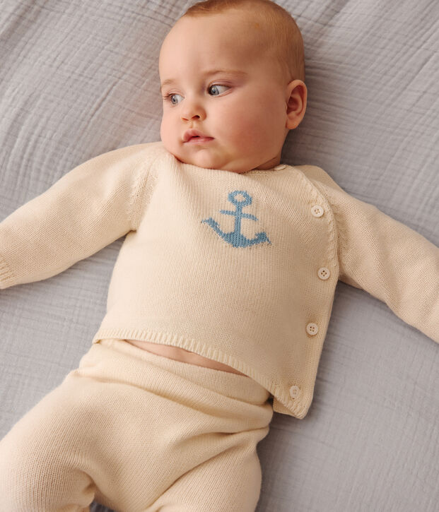 2-teiliges Baby-Set aus Woll- und Baumwollstrick mit Jacquardmuster weiss