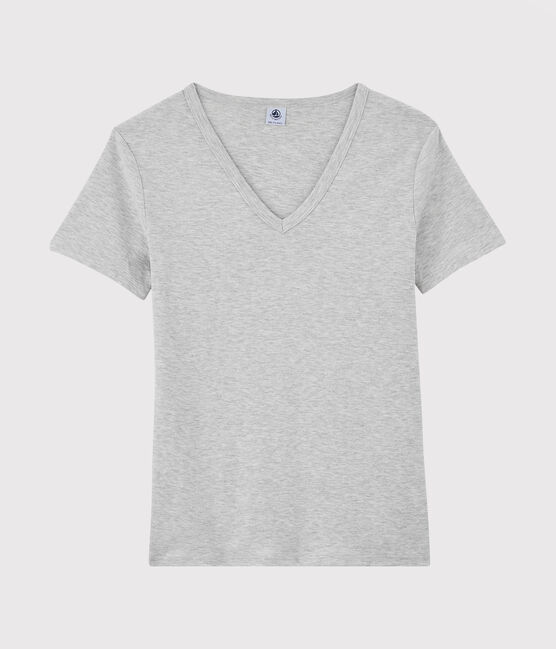 Klassisches Damen-T-Shirt aus Baumwolle mit V-Ausschnitt grau BELUGA CHINE