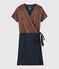 Kurzärmeliges glänzendes leinenkleid damen blau SMOKING/rosa COPPER