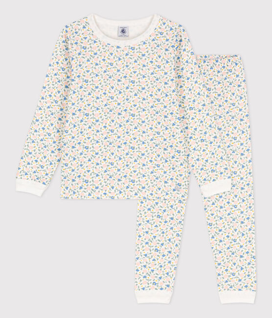 Kinderpyjama aus Doppeljersey für Mädchen weiss MARSHMALLOW/weiss MULTICO