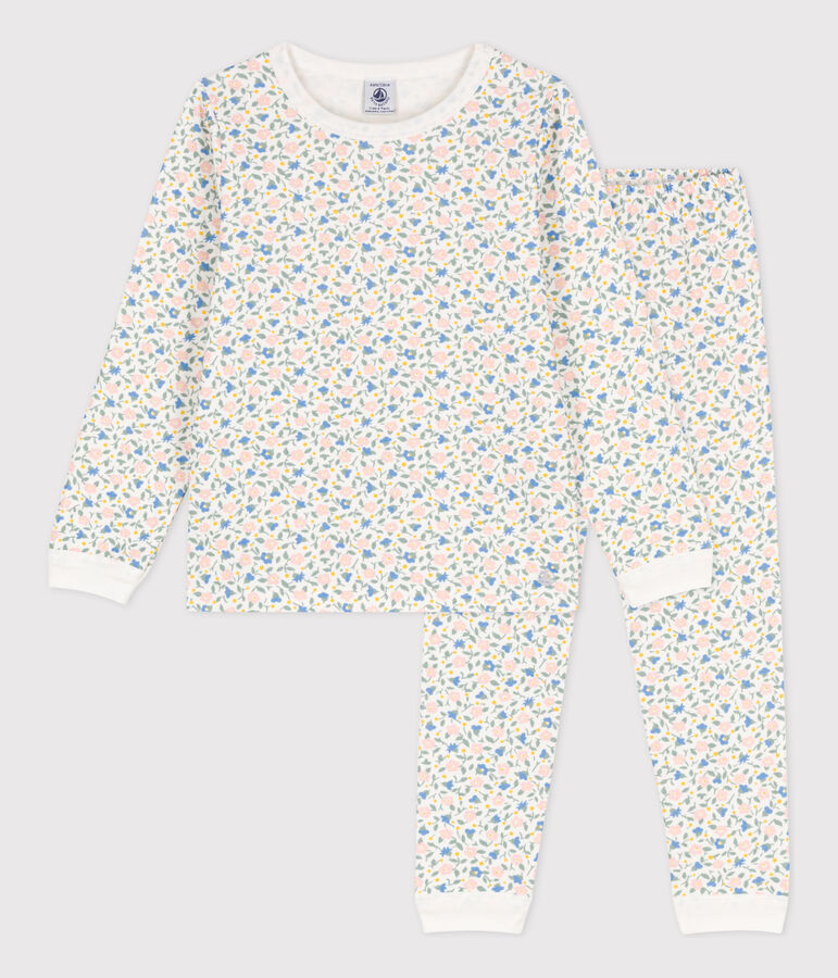 Kinderpyjama aus Doppeljersey f&uuml;r M&auml;dchen weiss MARSHMALLOW/weiss MULTICO