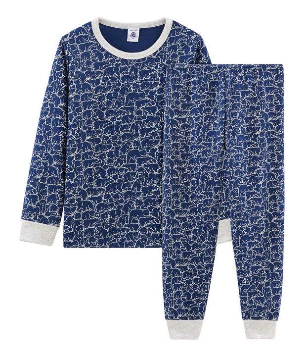 Molton-Pyjama f&uuml;r kleine Jungen blau/weiss