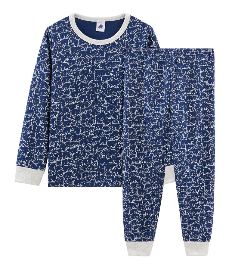 Molton-Pyjama f&uuml;r kleine Jungen blau/weiss