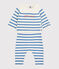 Zweiteiliges Baby-Set aus Woll- und Baumwoll-Strick mit Marinestreifen weiss MARSHMALLOW/blau ALASKA