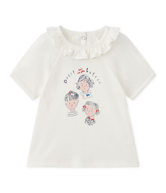 Baby-Mädchen-Kurzarmshirt weiss MARSHMALLOW/blau SMOKING