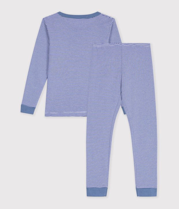 Eng anliegender Kinder-Pyjama aus Baumwolle mit Streifen blau/weiss