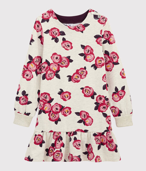 Langärmeliges Kinderkleid für Mädchen beige MONTELIMAR/weiss MULTICO