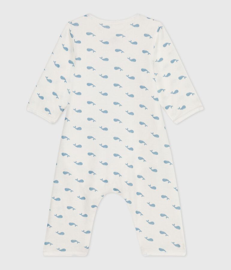 Baby-Bodyjama ohne F&uuml;&szlig;chen aus Baumwolle mit Walmotiv weiss/blau