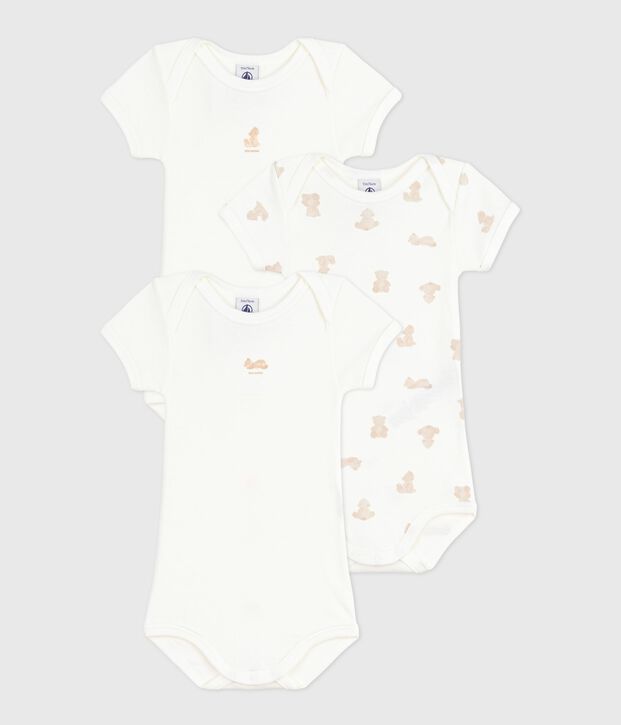 Set kurz&auml;rmeliger Baby-Bodys aus Baumwolle mit B&auml;rmotiv vielfarbig