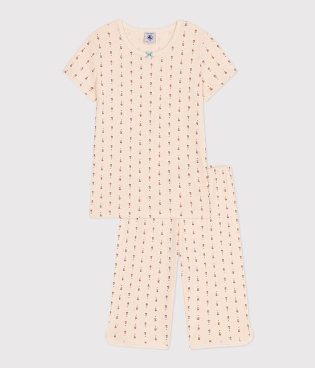 Kinder-Capripyjama aus Baumwolle mit Blumenmuster naturfarben/vielfarbig
