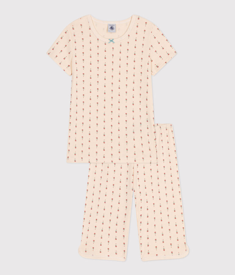 Kinder-Capripyjama aus Baumwolle mit Blumenmuster weiss AVALANCHE/ MULTICO