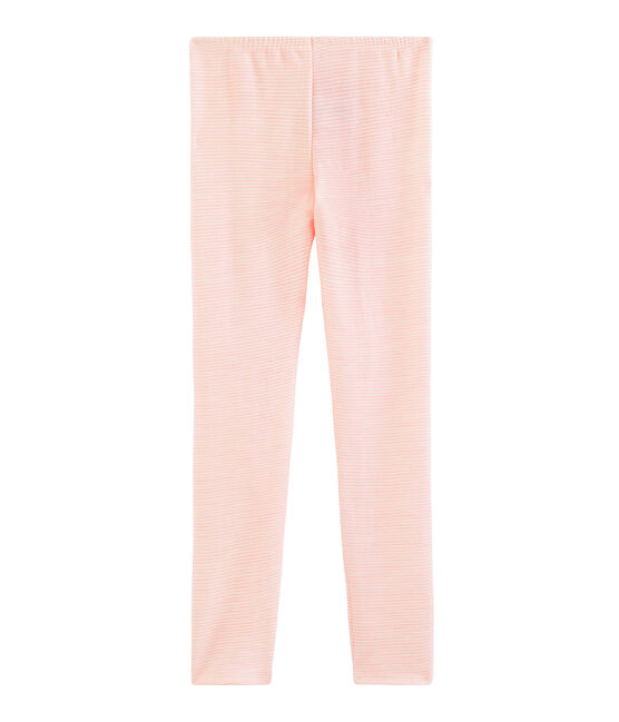 Leggings aus Wolle und Baumwolle für Kinder rosa CHARME/weiss MARSHMALLOW
