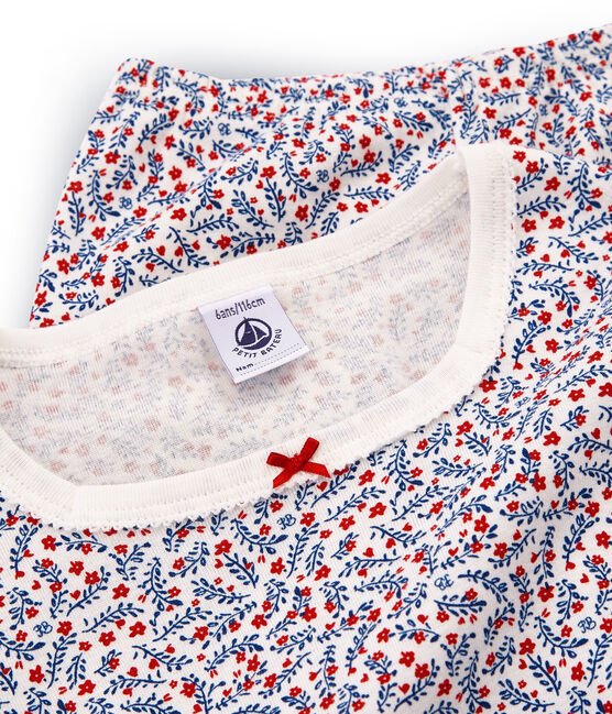 Rippstrick-Kurzpyjama für kleine Mädchen weiss MARSHMALLOW/weiss MULTICO