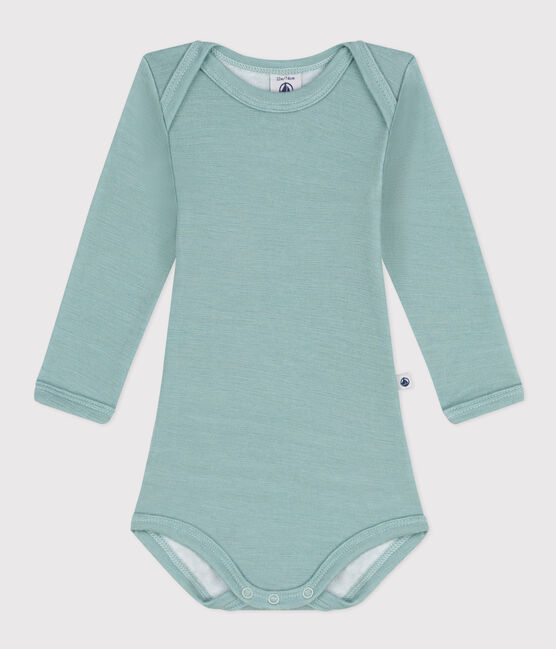 Langärmeliger Baby-Body aus Wolle und Baumwolle  grün PAUL