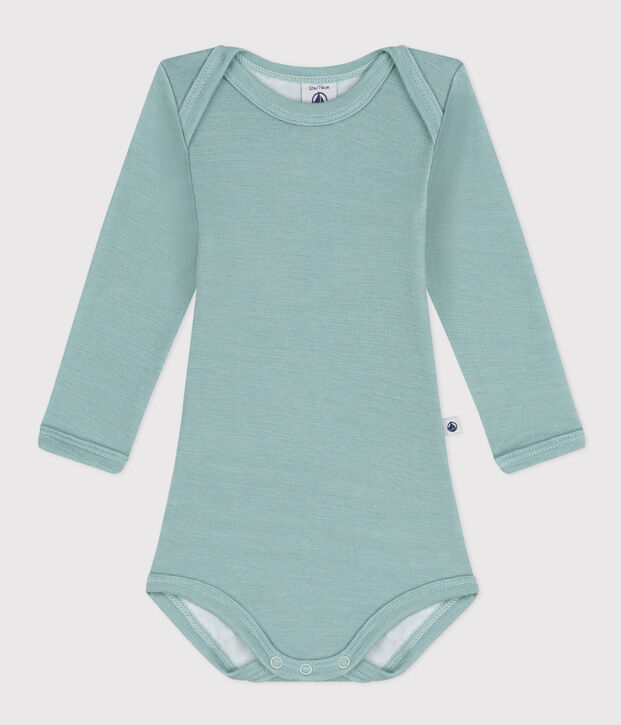 Lang&auml;rmeliger Baby-Body aus Wolle und Baumwolle gr&uuml;n