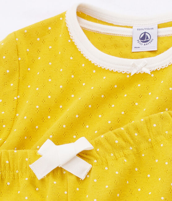 Rippstrick-Kurzpyjama für kleine Mädchen gelb HONEY/weiss MARSHMALLOW