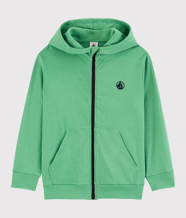 Kinder-Kapuzenshirt mit Rei&szlig;verschluss aus Baumwolle f&uuml;r Jungen gr&uuml;n
