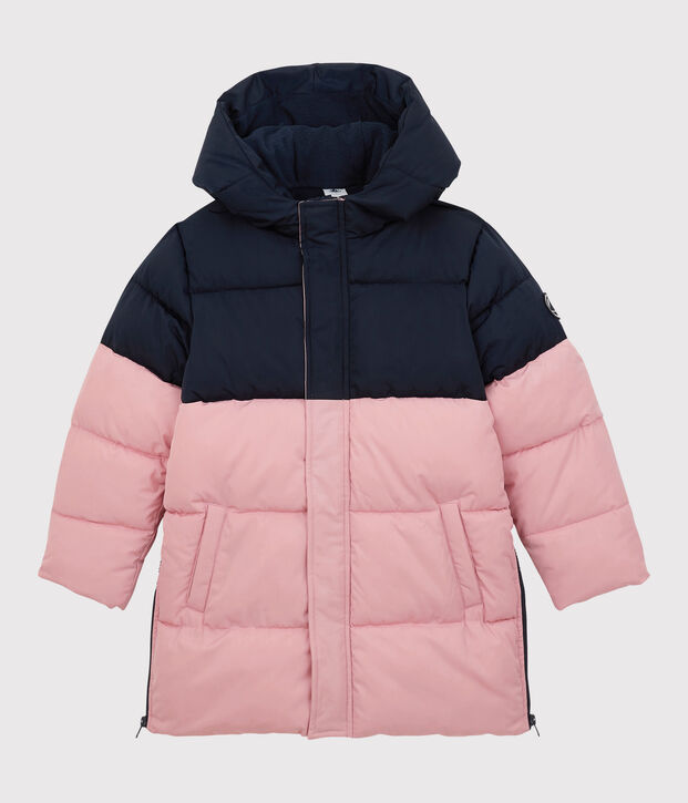 Lange, gef&uuml;tterte Kinder-Winterjacke f&uuml;r M&auml;dchen / Jungen blau/rosa