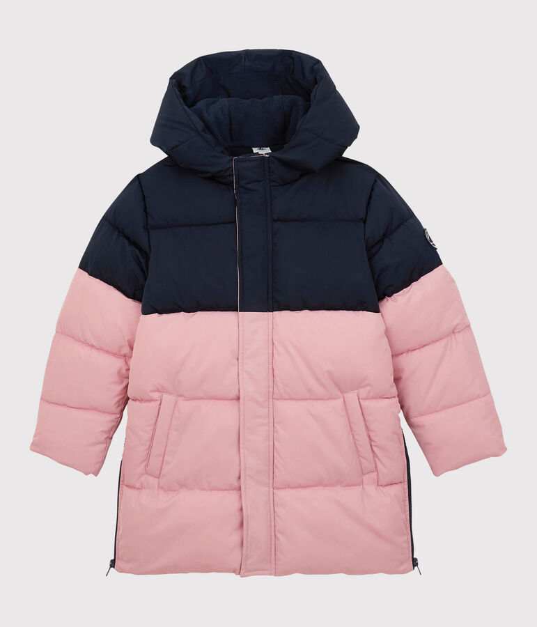 Lange, gef&uuml;tterte Kinder-Winterjacke f&uuml;r M&auml;dchen / Jungen blau SMOKING/rosa CHARME