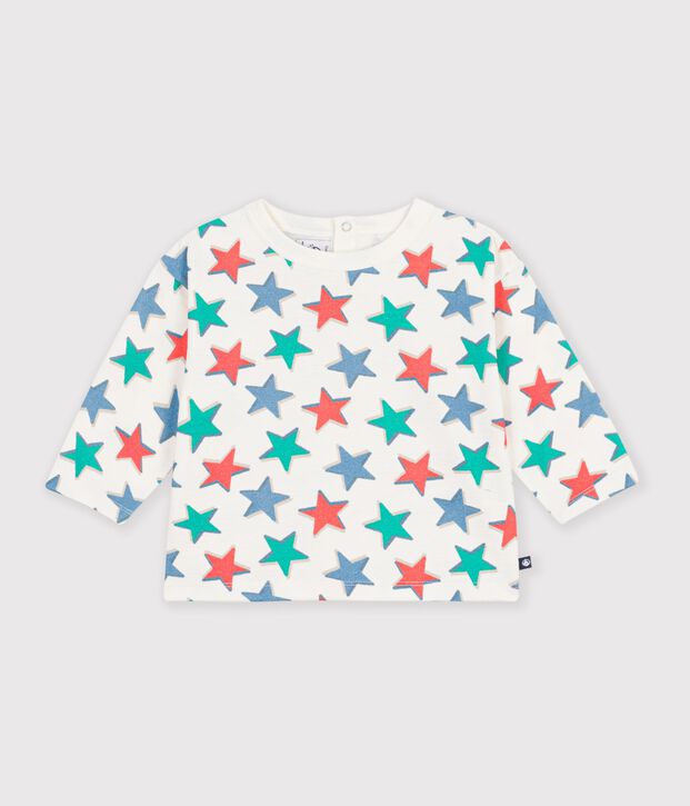 Lang&auml;rmeliges Baby T-Shirt aus Baumwolle mit Sternmotiv naturfarben/vielfarbig