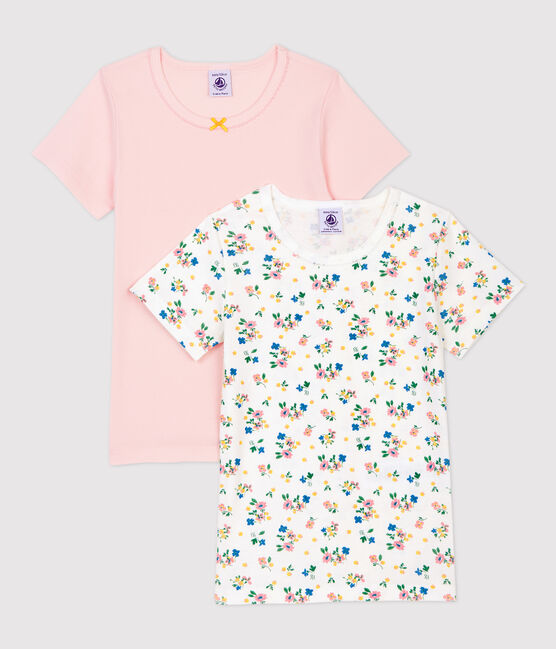 2er-Set kurzärmelige T-Shirts aus Bio-Baumwolle mit Blumenmuster für Mädchen variante 1