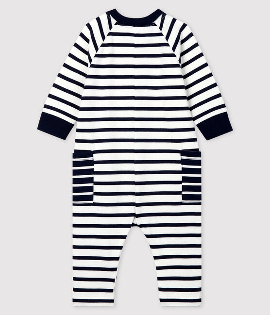 Baby-Langoverall aus Jersey Mädchen/Jungen weiss MARSHMALLOW/blau SMOKING