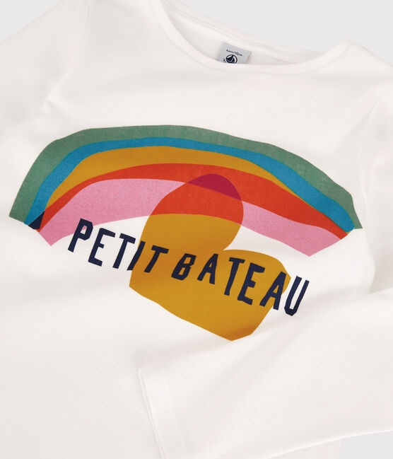 Langärmeliges Kinder-T-Shirt aus Baumwolle für Mädchen weiss MARSHMALLOW
