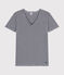 Damen-T-Shirt L'Iconique aus Baumwolle mit V-Ausschnitt, gestreift blau SMOKING/weiss MARSHMALLOW