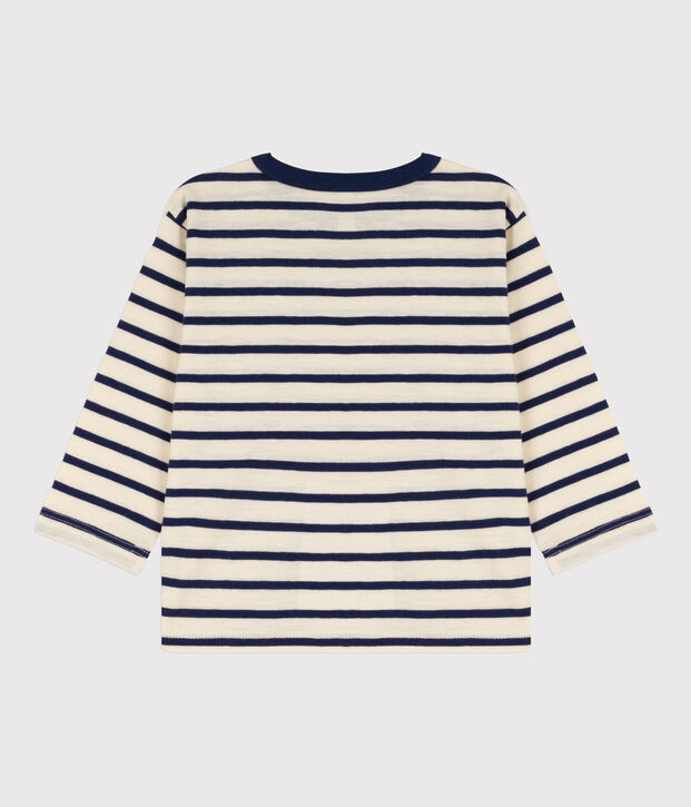 Lang&auml;rmeliges Baby-T-Shirt aus Baumwolle naturfarben/blau
