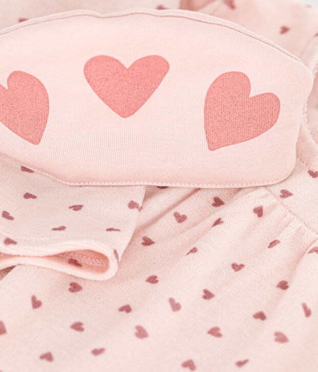 Kinder-Nachthemd und Stirnband aus Nicki mit Herzmotiv rosa/rosa