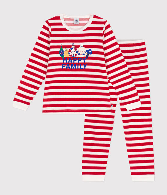 Kinder-Pyjama aus Nicki mit Streifen rot AURORA/ MARSHMALLOW