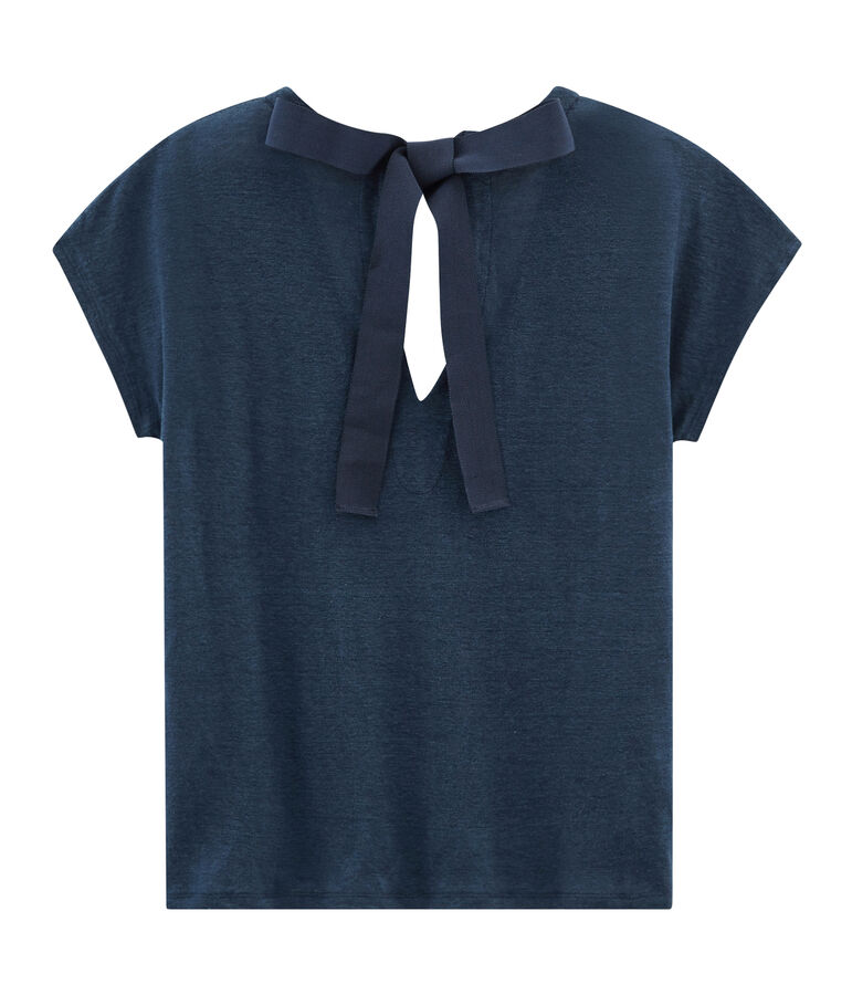 Kurz&auml;rmeliges leinen-t-shirt damen blau