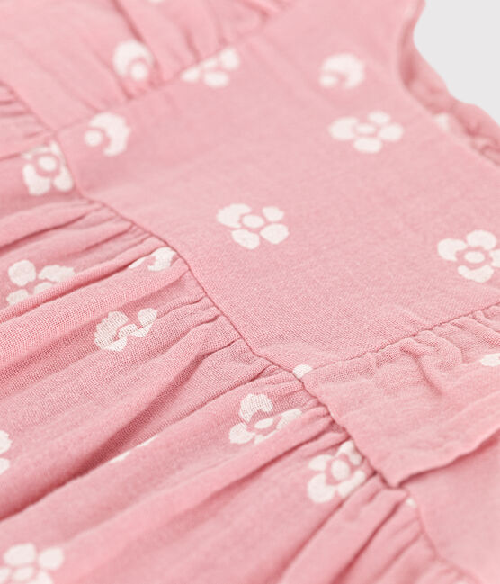 Ärmelloser Strampler aus Musselin-Stoff mit Blumenmuster rosa CHARME/weiss MARSHMALLOW