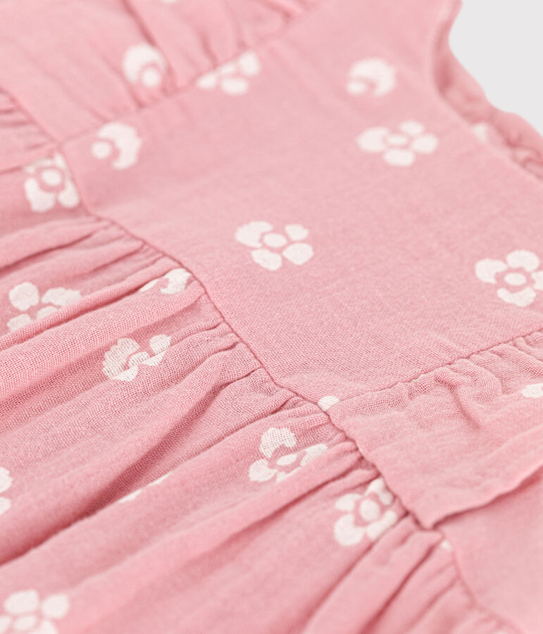 &Auml;rmelloser Strampler aus Musselin-Stoff mit Blumenmuster rosa/weiss