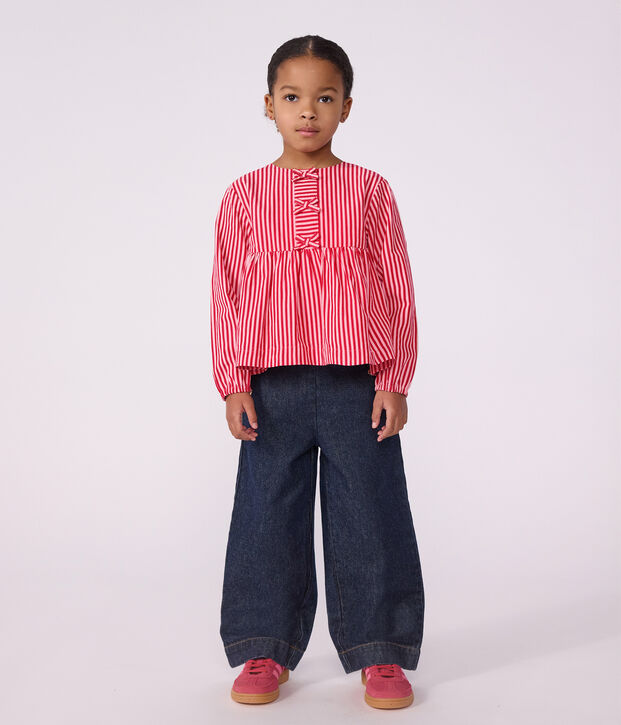 Lang&auml;rmelige Kinder-Bluse aus Baumwolle mit Streifen rosa/rosa