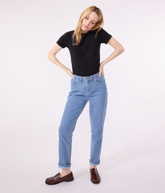 Damen-T-Shirt L’ICONIQUE aus Baumwolle mit Mäusezähnchen schwarz BLACK