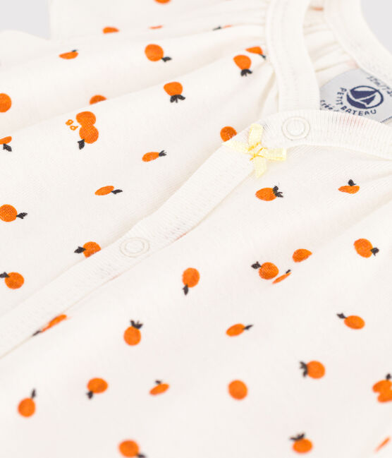 Baby-Kurzoverall aus Baumwolle mit Orangenmotiv weiss MARSHMALLOW/weiss MULTICO